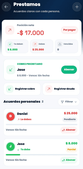 Captura de Préstamos personales en Vaulty