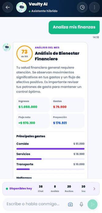 Análisis financiero generado por Vaulty AI