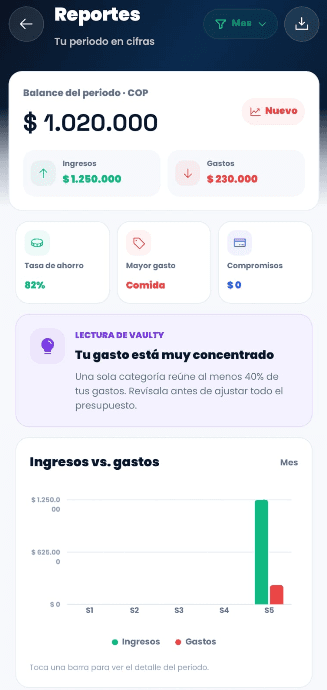 Vista de Inteligencia en Vaulty